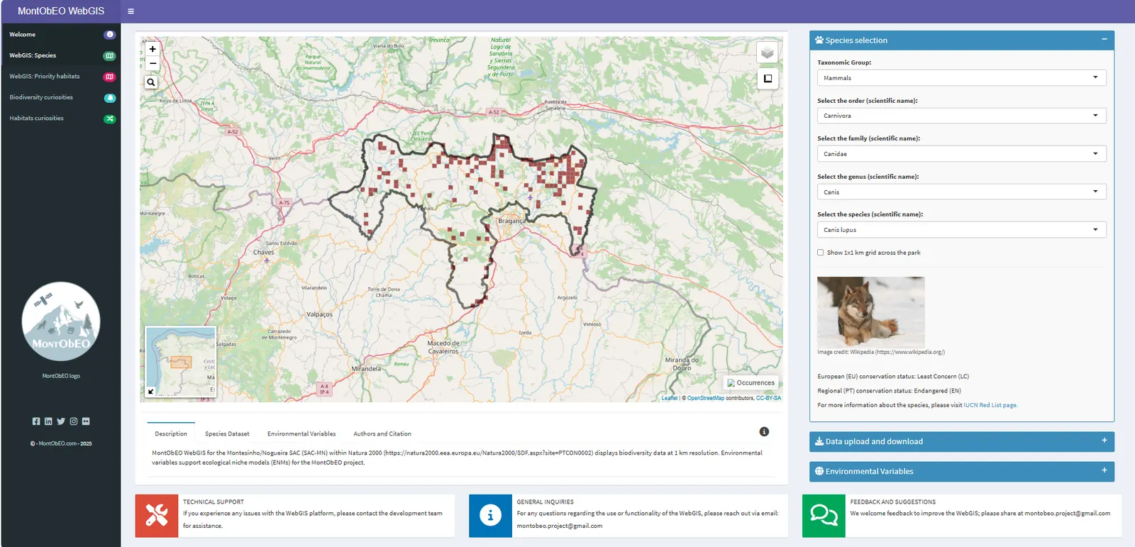 The Montesinho/Nogueira biodiversity WebGIS